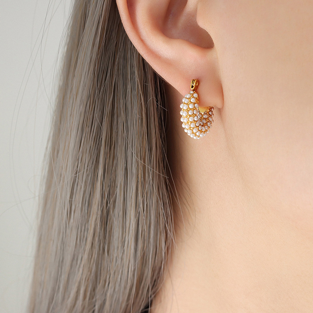Boucles D'Oreilles Puces Élégantes En Acier Inoxydable Imperméable Pour Femmes, Collection Luxueuse Image2