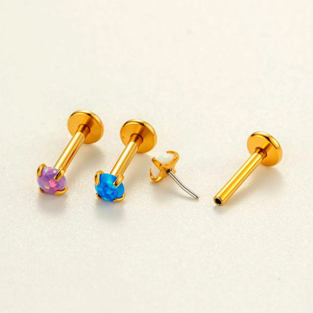 Boucle d'oreille piercing simple en acier inoxydable étanche couleur or avec zircon (1 pièce) 2