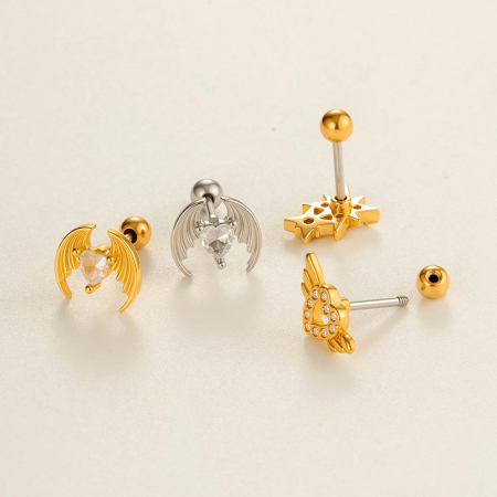 Boucles d'oreilles percées en zircone couleur or et cuivre pour femme, 1 pièce 2