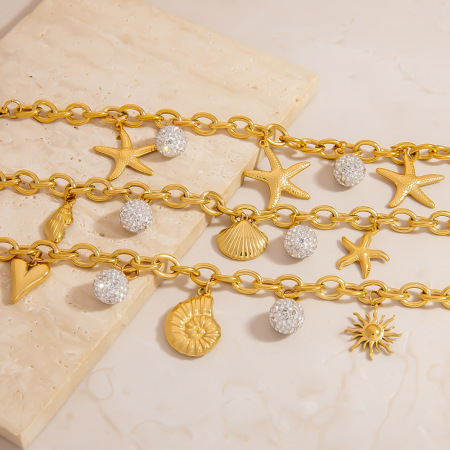 Bracelets à breloques décontractés pour femmes, en acier inoxydable, étanches, couleur or, motif tortue