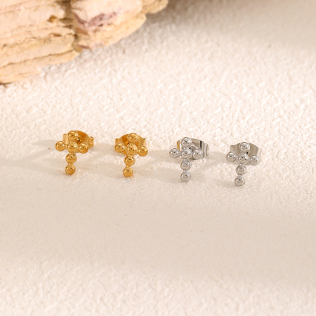 1 paire de boucles d'oreilles puces en acier inoxydable doré, étanches, en forme de croix 2