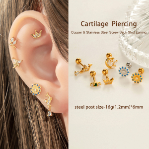 Boucles D'Oreilles Piercing Pour Femme, 1 Pièce, Motif Fleur, Cuivre, Or, Zircone h5 Image5