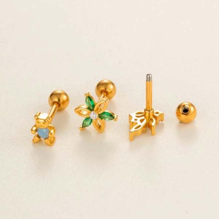 Boucles d'oreilles piercing simples en forme de fleur, couleur cuivre et or, zircone, pour femme, 1 pièce 2