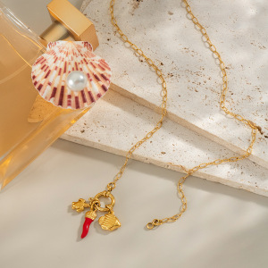 Collier Pendentif Chill Charm En Acier Inoxydable Étanche Couleur Or (1 Pièce) h5 Image3