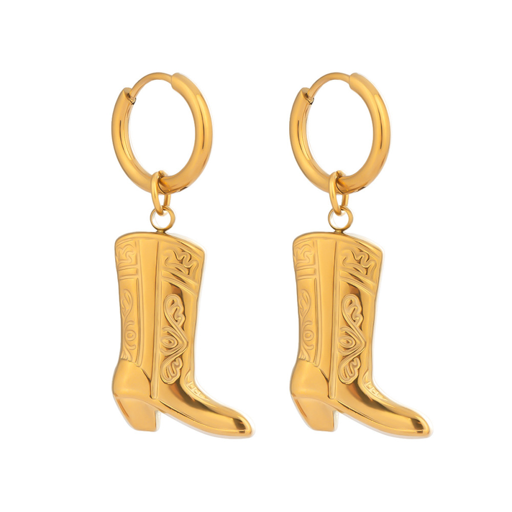 Boucles D'Oreilles Pendantes En Acier Inoxydable Imperméable Couleur Or (1 Paire) Image5