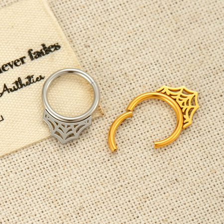 Boucles d'oreilles créoles pour femme, en acier inoxydable imperméable, couleur or, motif toile d'araignée (1 pièce). 2