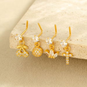 Piercing De Nez Pour Femme, Série Simple, Croix Simple, Cuivre, Couleur Or, Zircone h5 Image4