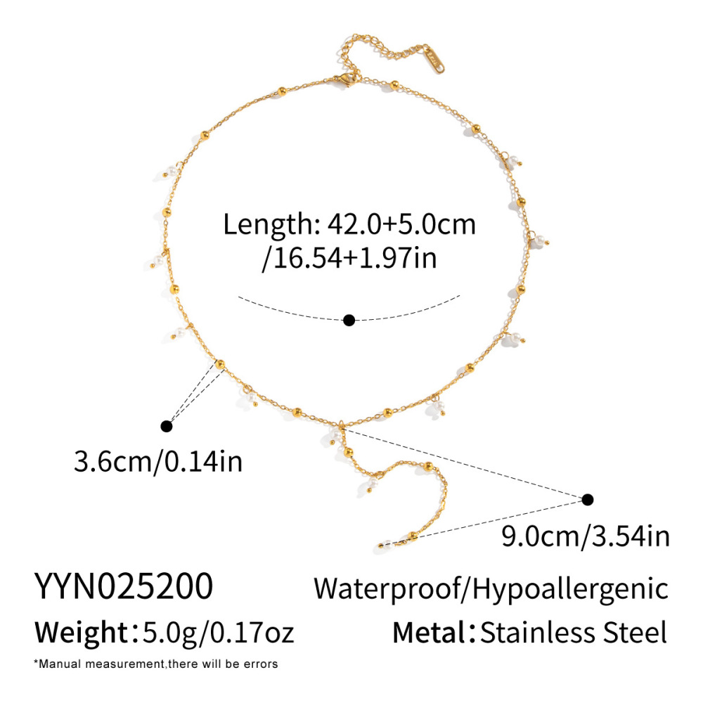 Collier De Perles En Acier Inoxydable Étanche Couleur Or (1 Pièce)