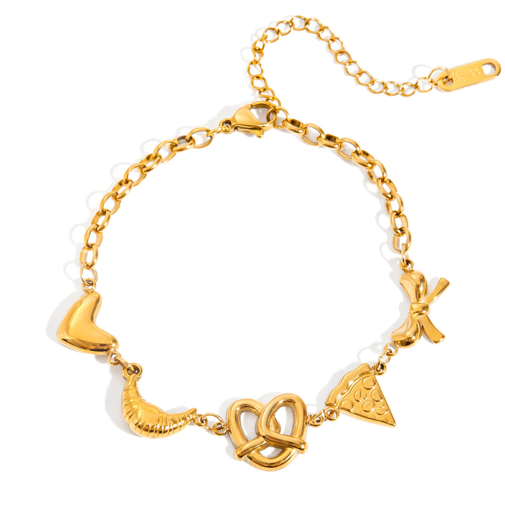 Bracelet À Breloques Pour Femme, En Acier Inoxydable, Couleur Or, En Forme D'Aliment (1 Pièce). 