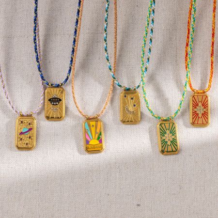 Collier pendentif rétro tarot en acier inoxydable étanche couleur or (1 pièce) 2