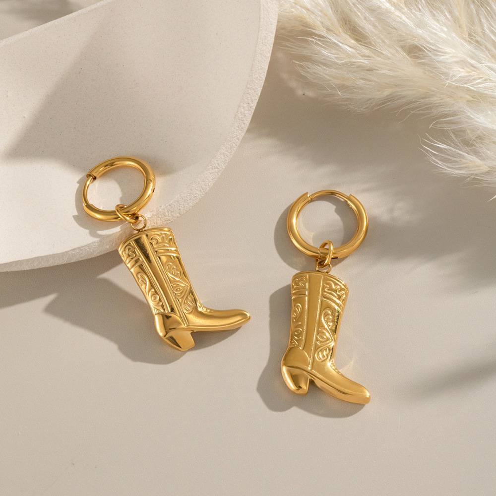 Boucles D'Oreilles Pendantes En Acier Inoxydable Imperméable Couleur Or (1 Paire) Image3