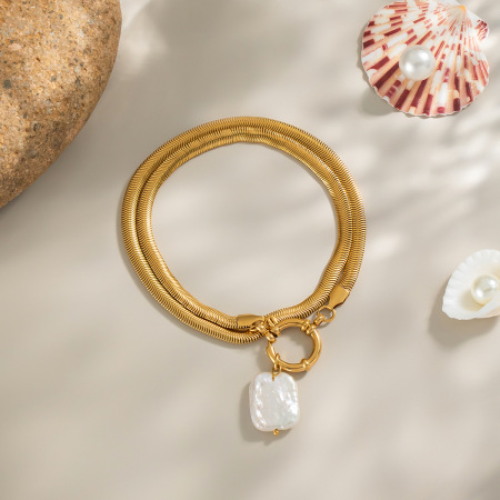Collier pendentif perle couleur or en acier inoxydable étanche (1 pièce) 2