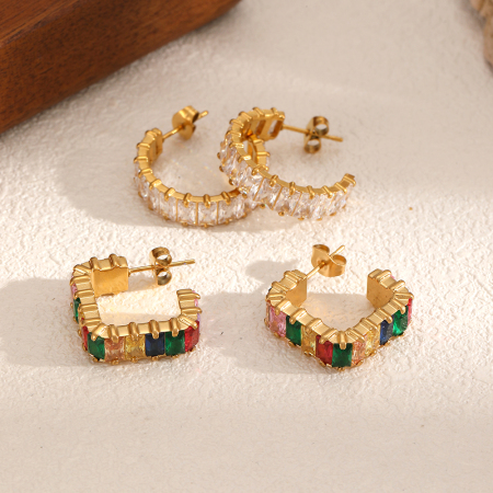 1 paire de boucles d'oreilles créoles en acier inoxydable étanche couleur or 2
