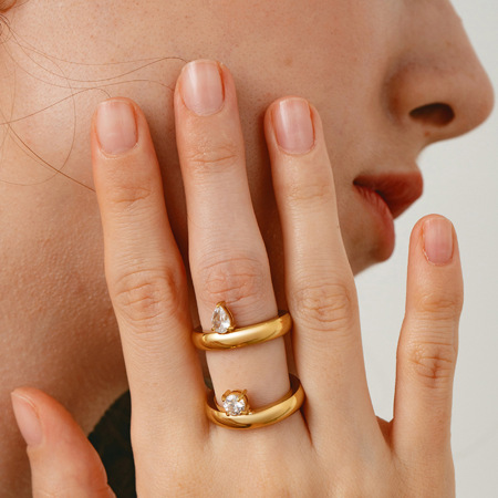Bague femme étanche en acier inoxydable, forme goutte simple