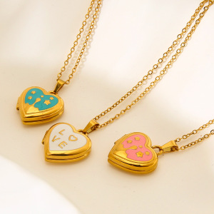 Colliers Pendentifs Pour Femmes En Acier Inoxydable Doré, Motif Cœur h5 Image2