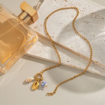 Collier pendentif en acier inoxydable doré, étanche, avec breloque coquillage