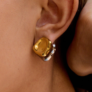 Boucles D'Oreilles Puces Rectangulaires Pour Femme, Collection Simple Series Personality, En Acier Inoxydable Étanche, Couleur Or (1 Paire). h5 Image4