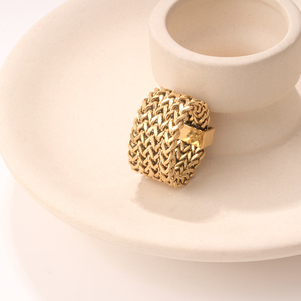Bague Tendance En Acier Inoxydable Doré, Imperméable, Collection Simple, Patchwork Simple (1 Pièce) Image3
