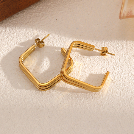 1 paire de boucles d'oreilles à clous en acier inoxydable étanche couleur or 2