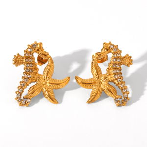 Boucles D'Oreilles Puces Pour Femmes, Motif Animal Simple, En Acier Inoxydable, Étanches, Couleur Or Et Zircon. h5 