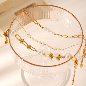 1 Paire De Bracelets À Perles Daily Beads Pour Femmes, En Acier Inoxydable Étanche, Couleur Or. h5 Image6