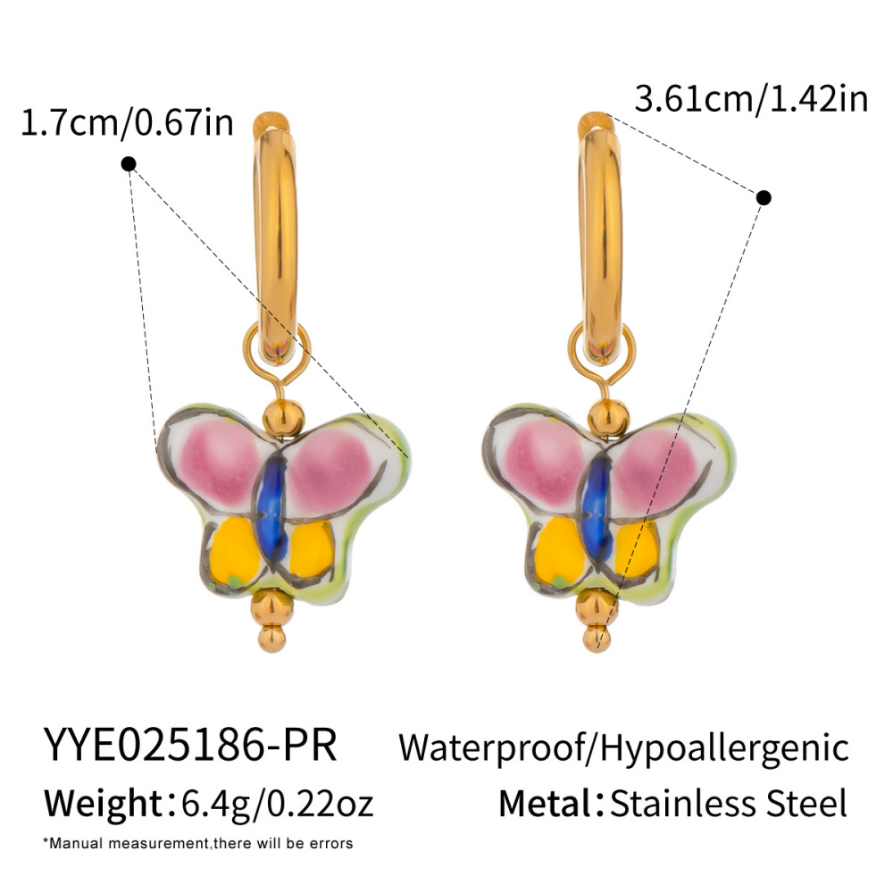1 Paire De Boucles D'Oreilles Pendantes Romantiques En Acier Inoxydable Doré, Étanches, En Forme De Papillon 