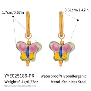 1 Paire De Boucles D'Oreilles Pendantes Romantiques En Acier Inoxydable Doré, Étanches, En Forme De Papillon h5 