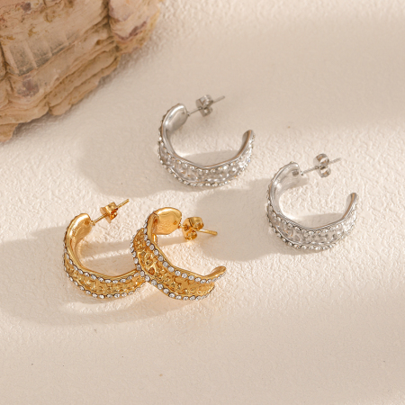 1 paire de boucles d'oreilles créoles en acier inoxydable étanche couleur or, style Ins