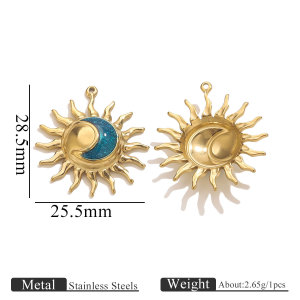 Pendentif Classique Diy Pour Femme, En Acier Inoxydable Étanche, Couleur Or, Motif Soleil (1 Pièce) h5 