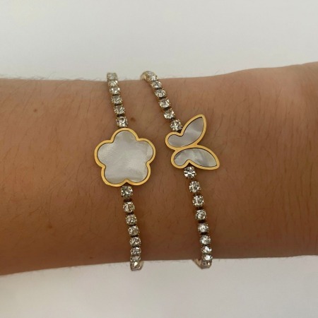 Bracelet à breloques en acier inoxydable doré, étanche, avec fleur (1 pièce). 2