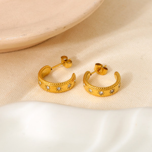 1 Paire De Boucles D'Oreilles Créoles Pour Femme, En Acier Inoxydable Imperméable, Ornées De Zircon Et De La Série Rétro Classique Star h5 Image4