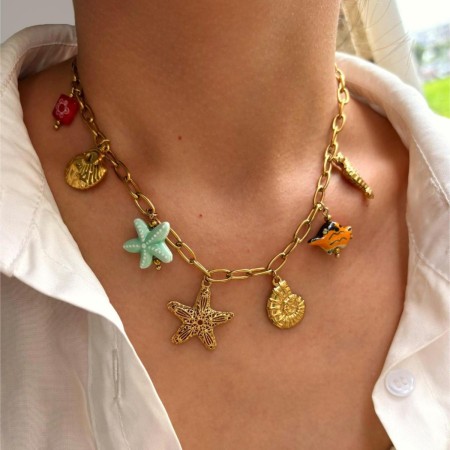 Collier pendentif Oceanic en acier inoxydable étanche couleur or (1 pièce)