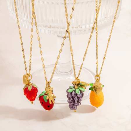 Collier pendentif en acier inoxydable doré, étanche, en forme de fruit (1 pièce) 2