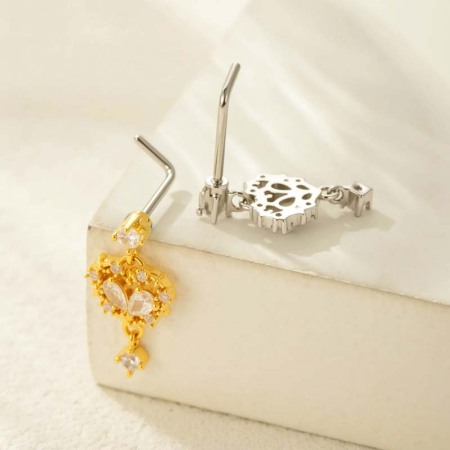 1 pièce de piercing de nez en forme de cœur en cuivre doré et zircon pour femme 2