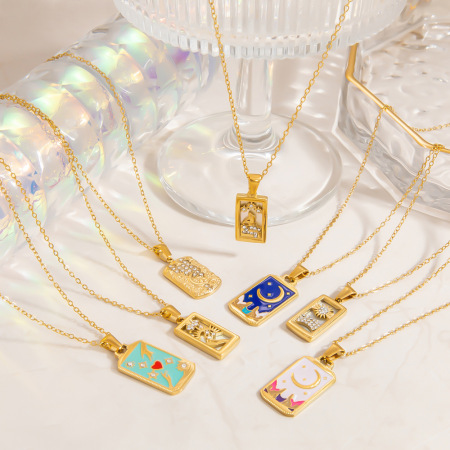 Collier pendentif tarot étanche en acier inoxydable (1 pièce)