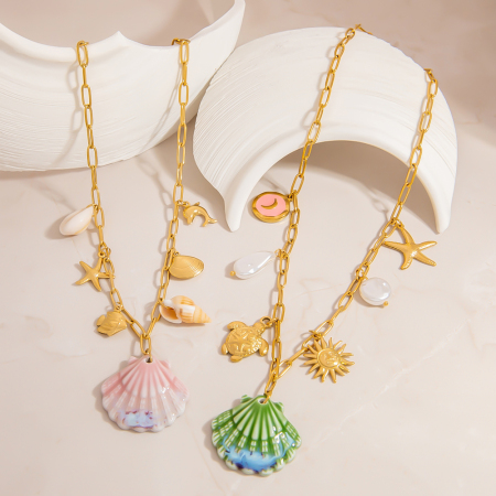 Collier pendentif Oceanic en acier inoxydable étanche couleur or (1 pièce)