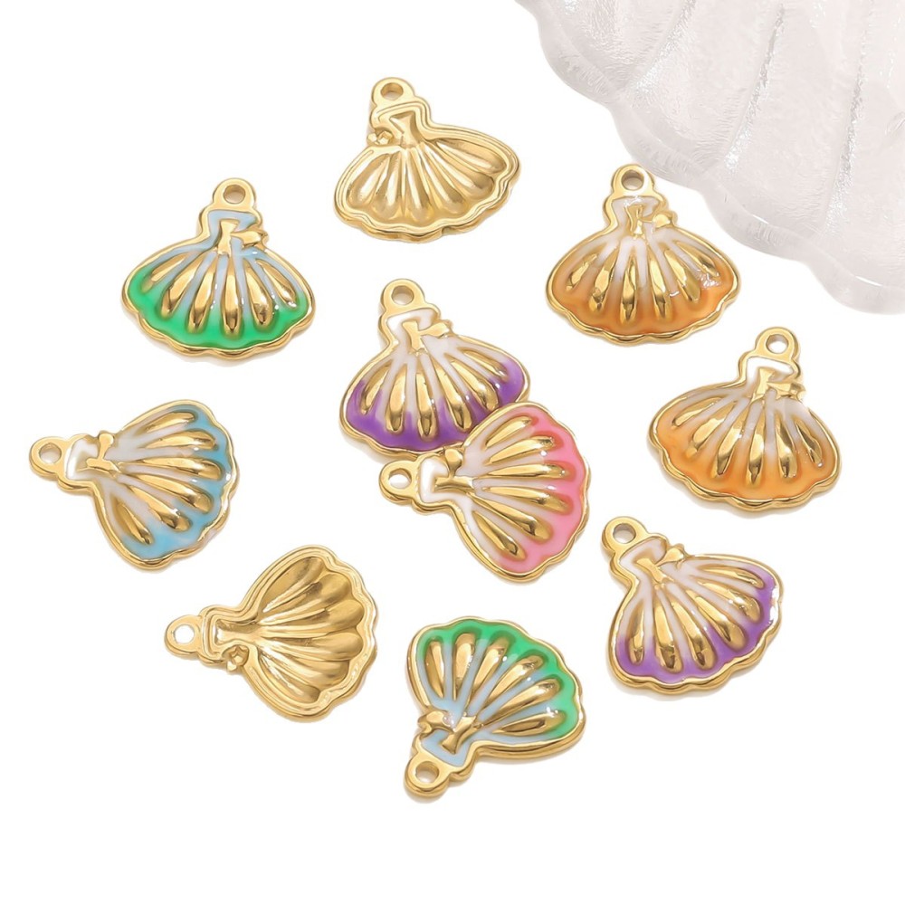 Pendentif Femme En Acier Inoxydable Doré, Étanche, En Forme De Coquillage Coloré (1 Pièce) h5Image5