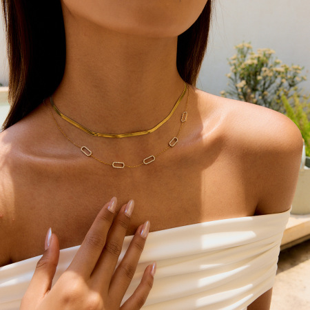 Collier chaîne femme en acier inoxydable doré, style géométrique décontracté, étanche (1 pièce) 2