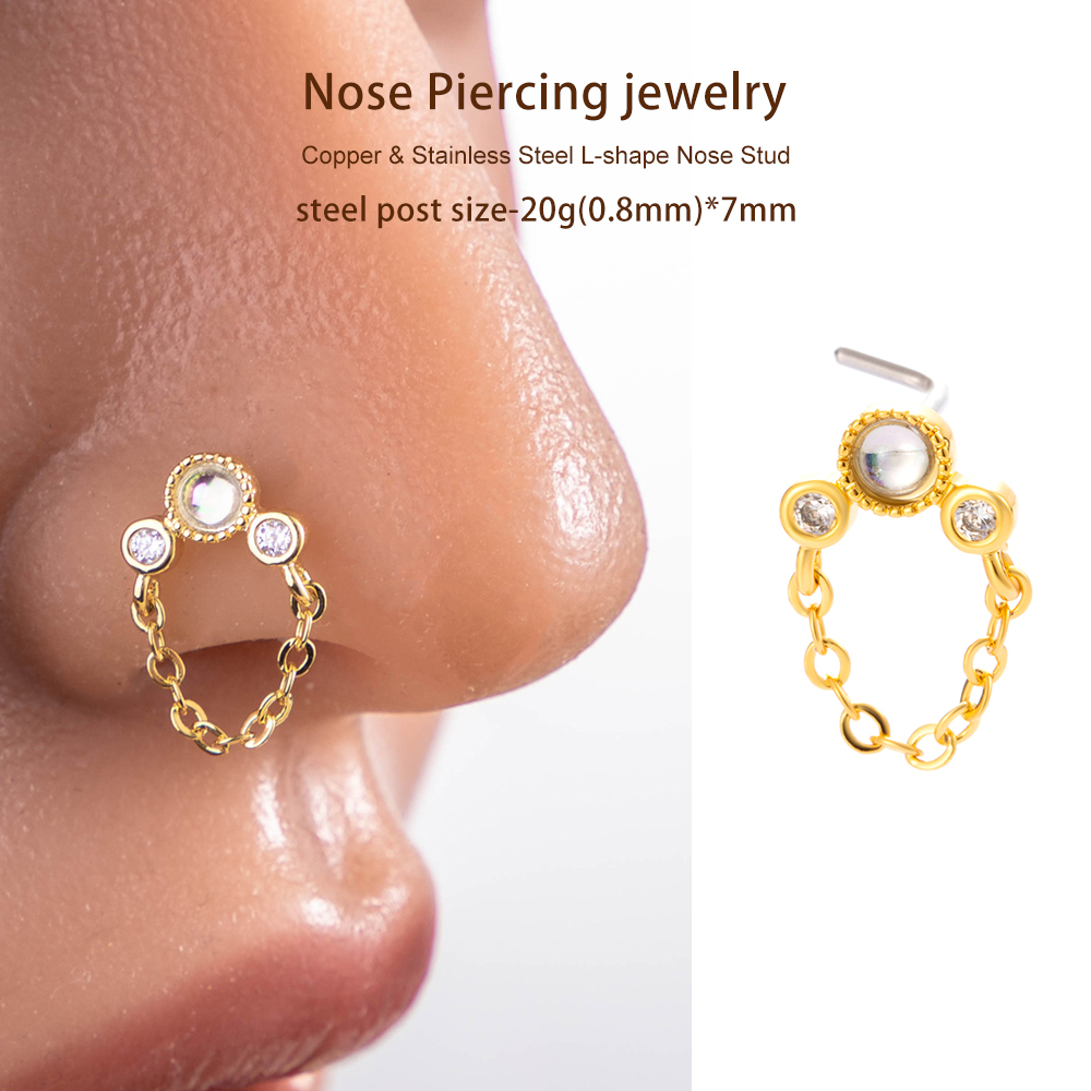 1 Pièce De Piercing De Nez En Zircon Couleur Cuivre Doré Image4