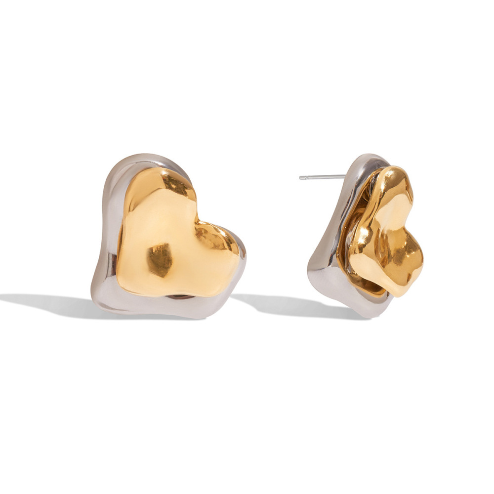 Boucles D'Oreilles Puces Pour Femme, Modèle Sweet Heart, En Acier Inoxydable Étanche, Couleur Or (1 Paire)