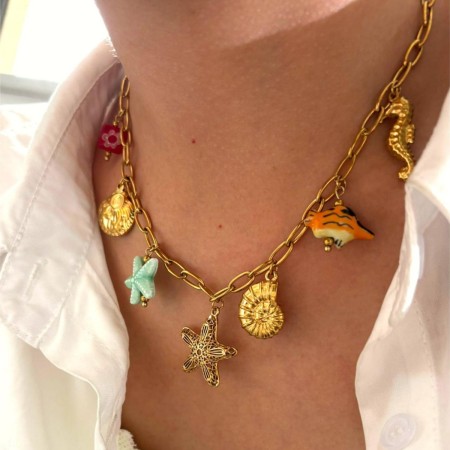 Collier pendentif Oceanic en acier inoxydable étanche couleur or (1 pièce) 2