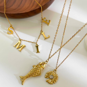 Collier Pendentif En Acier Inoxydable Doré, 1 Pièce, En Forme De Poisson h5 Image3