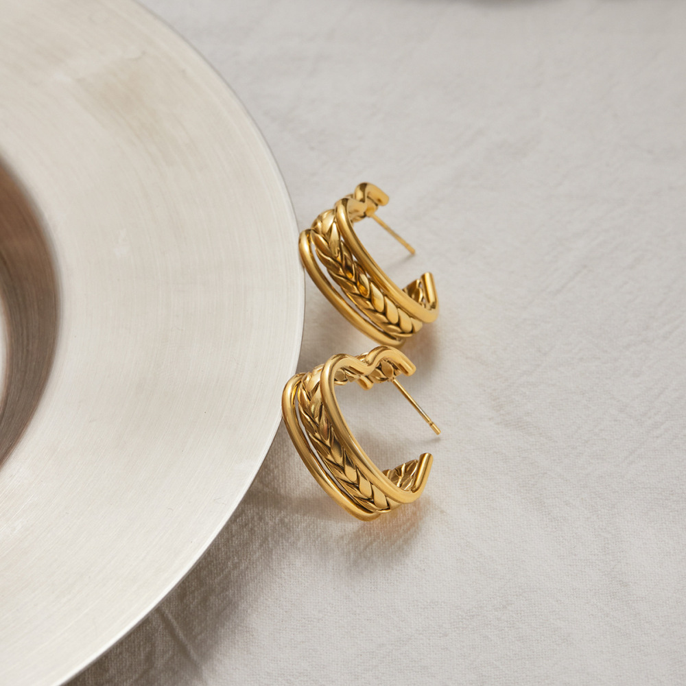1 Paire De Boucles D'Oreilles Créoles Romantiques En Forme De Cœur, En Acier Inoxydable Étanche, Couleur Or, Pour Femme Image6