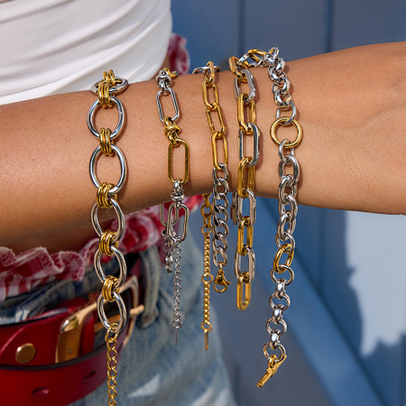 Bracelet chaîne femme simple patchwork en acier inoxydable étanche couleur or (1 pièce) 2
