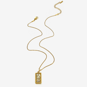 Collier Pendentif En Acier Inoxydable Étanche Doré Avec Strass (1 Pièce) h5