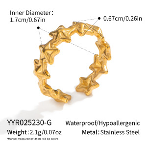 Bague Minimaliste En Acier Inoxydable Doré, Étanche, En Forme D'Étoile Simple (1 Pièce). h5