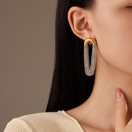 Boucles d'oreilles pendantes pour femmes, en acier inoxydable imperméable, couleur or, avec pompon