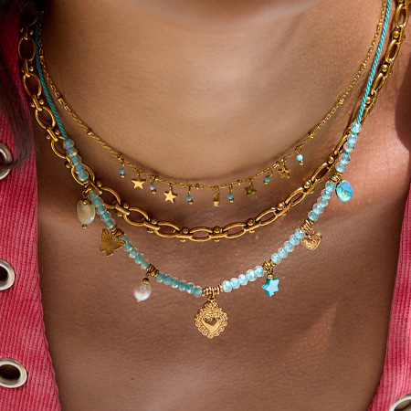 Collier pendentif femme en acier inoxydable bleu, couleur or, avec pendentif cœur délicat (1 pièce)