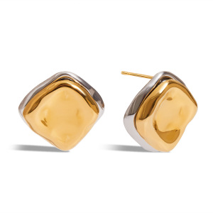 Boucles D'Oreilles Puces Rectangulaires Pour Femme, Collection Simple Series Personality, En Acier Inoxydable Étanche, Couleur Or (1 Paire). h5