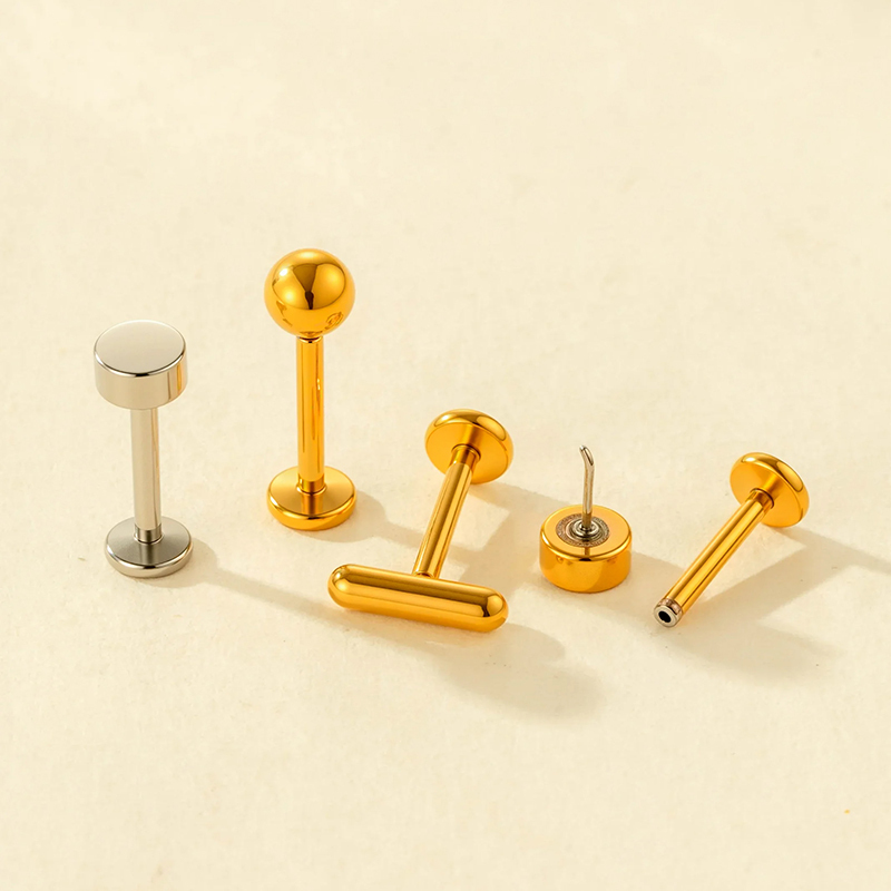 Boucle D'Oreille Piercing Simple En Acier Inoxydable Étanche Couleur Or Avec Zircon (1 Pièce) h5Image3